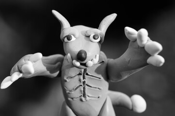 A toy werewolf is trying to scare. Ideas for Halloween.