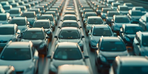 Managing Traffic congestion on a busy highway to reduce long queues and frustration. Concept Traffic management, Highway congestion, Queue reduction, Frustration alleviation