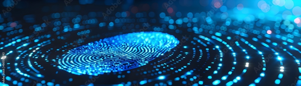 Poster secure email icon with fingerprint scanner representing encrypted communication