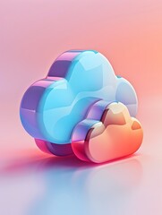 Minimalist 3D Cloud Storage Icon with Seamless File Sharing and Data Transfer