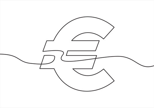 Single continuous line drawing of a euro currency. One continuous line of a euro currency sign. Vector illustration.