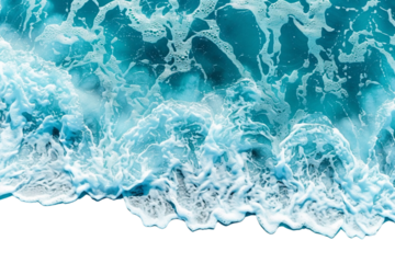 Top view of beautiful transparent turquoise water with ripples and waves isolated on white background