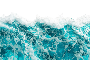 Top view of beautiful transparent turquoise water with ripples and waves isolated on white background