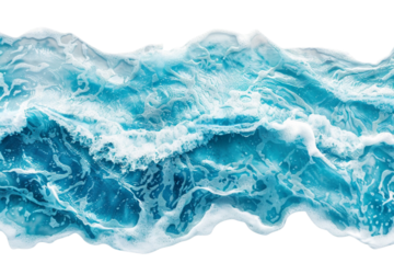 Top view of beautiful transparent turquoise water with ripples and waves isolated on white background
