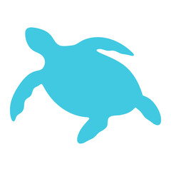 A blue sea turtle silhouette on a white background