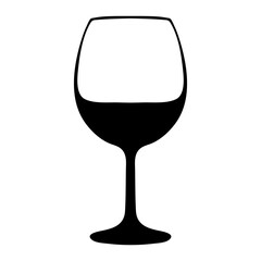 A black silhouette of a wine glass against a white background