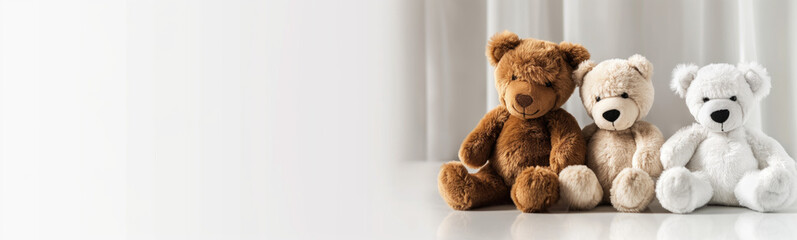 Obraz premium Adorable Trio of Plush Teddy Bears Sitting Together on White Background.