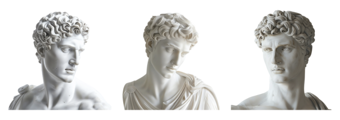 Greek marble statue set on transparent background. 