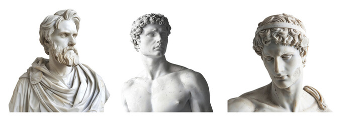 Greek marble statue set on transparent background. 