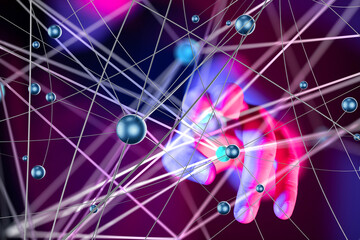 Global network. Blockchain. 3D illustration. Neural networks and artificial intelligence. Abstract