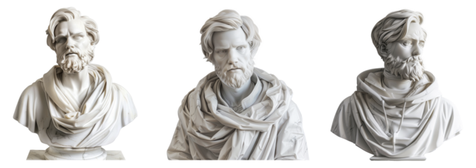 Greek marble statue set on transparent background. 
