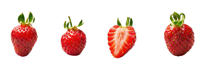 Four Strawberries: Whole, Sliced, and Close Up