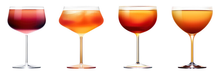 Four Glasses of Wine or Cocktails with Various Colors
