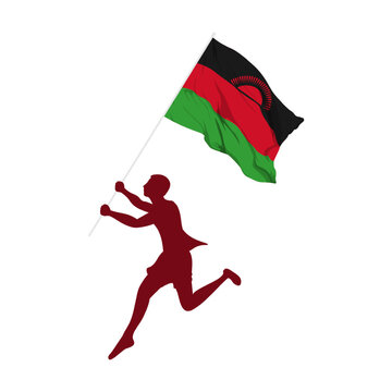 recommend clip art: Vector illustration of man running and holding Malawi flag in hands on transparent background