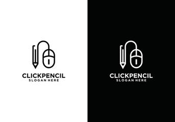 Pencil logo design template combined with computer mouse. vector design of pencil with computer mouse combination