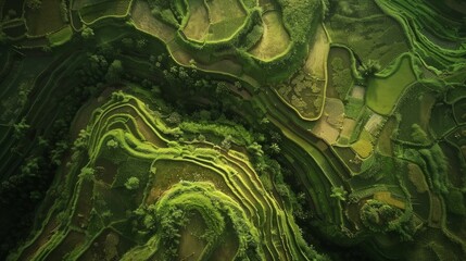 Obraz premium aerial view of an asian ricefield terraces, top view
