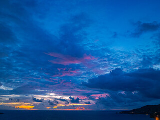 light pink cloud in the dark blue sunset.Unconventional and beautiful natural views of the...