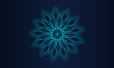 Vector abstract circle frame with wavy rounded lines pattern flowing in blue green colors isolated on black background for concept of music, technology, ai