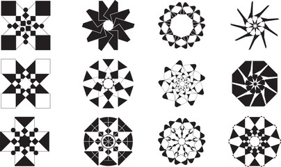Set of 12 floral design patterns, decorative vector designs,  geometrical design 