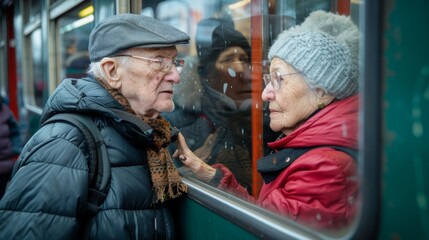 Obraz premium Older passengers feeling a sense of nostalgia as they recall their younger days of train travel while boarding a modern and comfortable train.