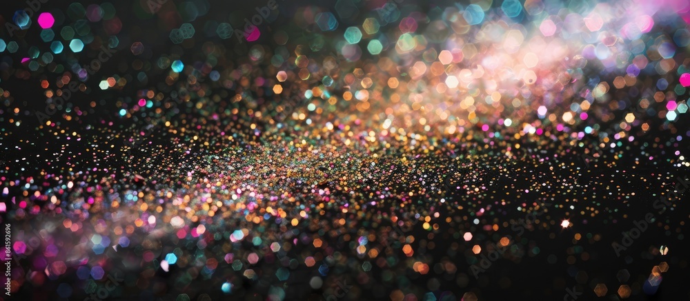 Aufkleber Freeze motion of multicolored glitter texture exploding, creating an abstract powdery splatter on a black background with copy space image.