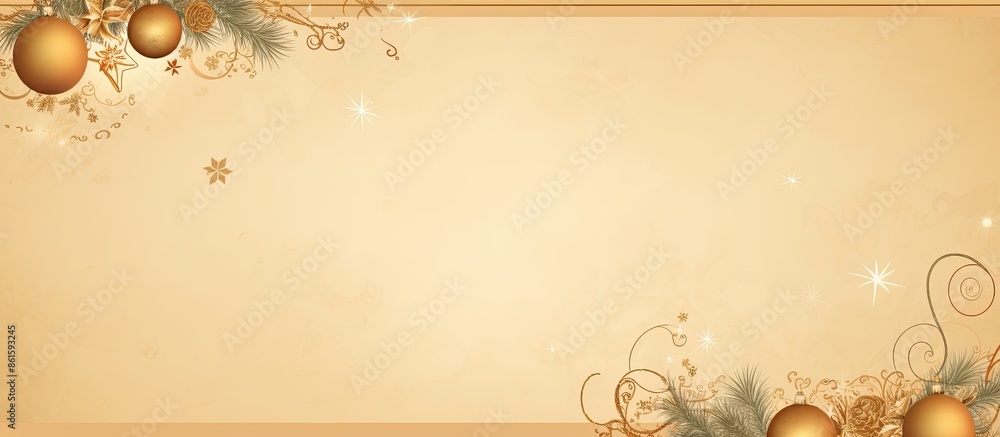 Aufkleber Top-down view of a Christmas-themed border with golden ornaments on a Peach Fuzz background, designed with space for inserting an image. with copy space image. Place for adding text or design