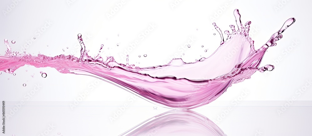 Poster cosmetic liquid pouring from bottle on white background with copy space image.