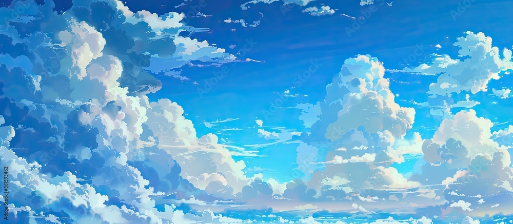 Poster sunny blue skies with fluffy white clouds provide a picturesque background ideal for text placement 