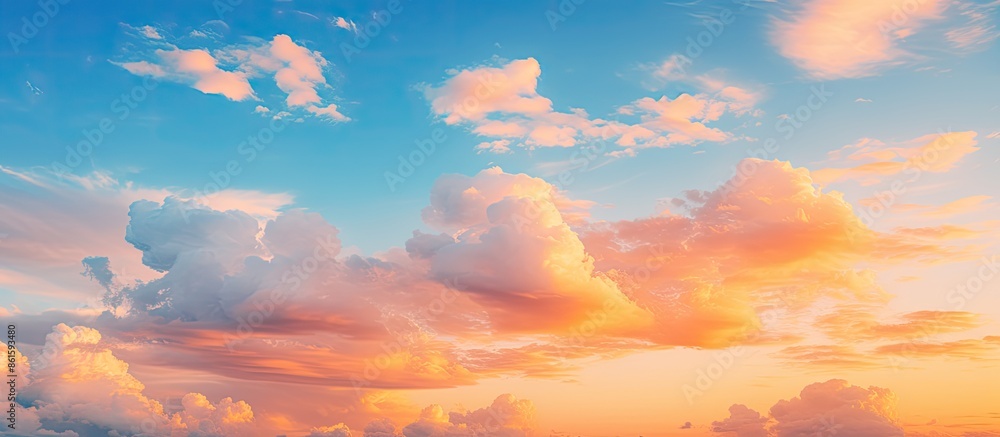 Poster vibrant yellow and orange clouds contrasting with the colorful blue sky, creating a picturesque scen