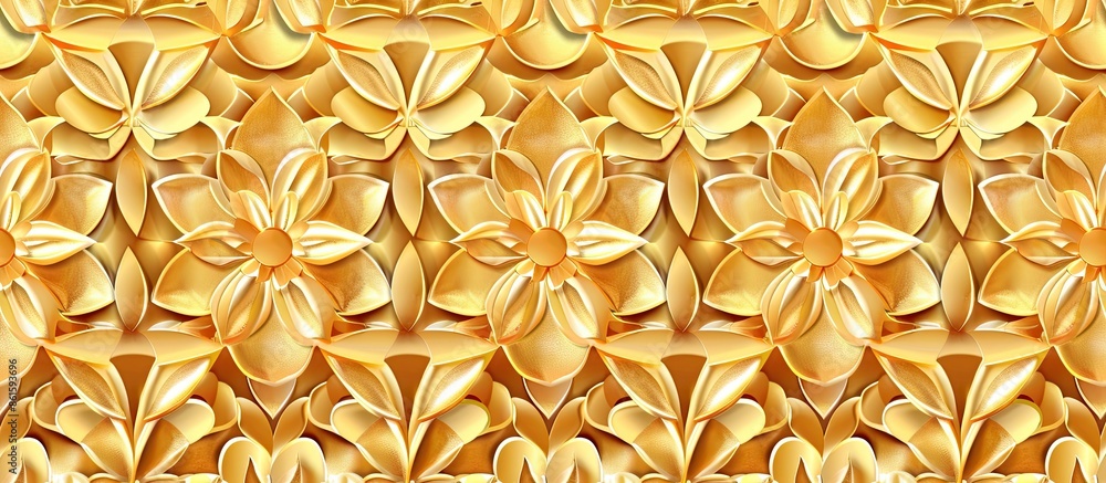 Poster seamless abstract geometric floral surface pattern golden color with symmetrical form repeating hori