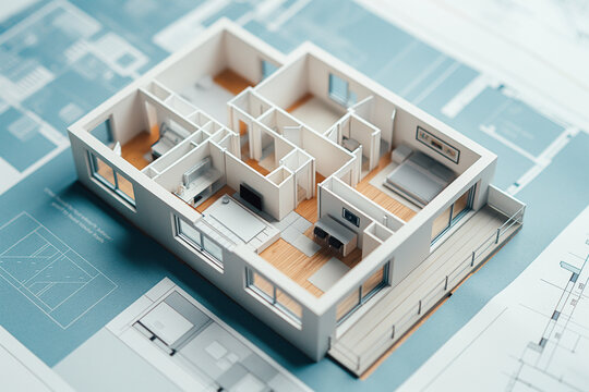 architectural model of a house on plans
