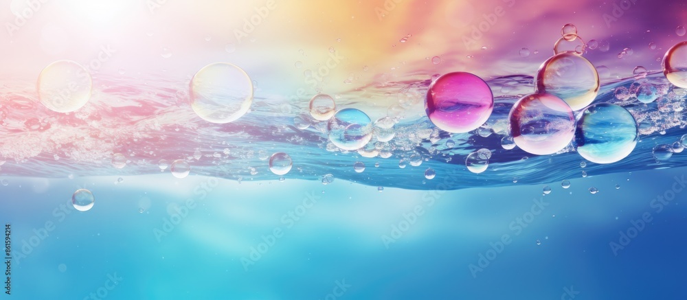 Poster an appealing banner for the summer season showcasing a blurred, colorful water surface with bubbles 