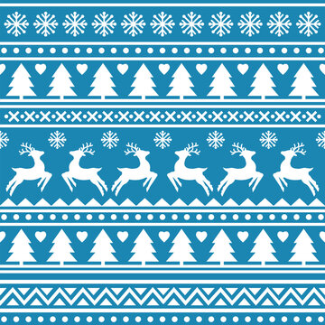Fototapeta Seamless Scandinavian pattern for Christmas and New Year for winter hat, ugly sweater, jumper, paper or other designs.