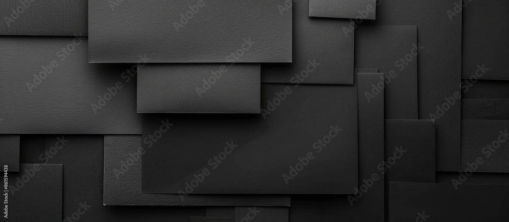 Poster Various sizes of black paper stacks arranged together, displaying diversity in dimensions with available copy space image.