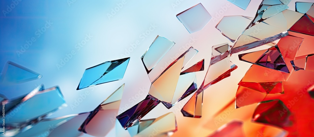 Aufkleber Colorful broken glass fragments on a gradient background with copy space image.