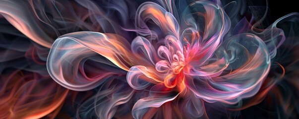 Closeup of an abstract flower with vibrant colors and flowing shapes