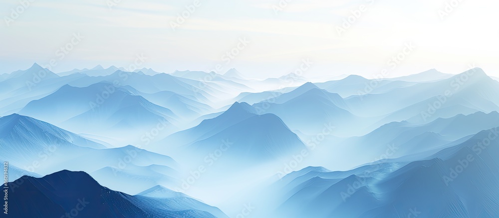 Poster Blue mountains with fog. with copy space image. Place for adding text or design