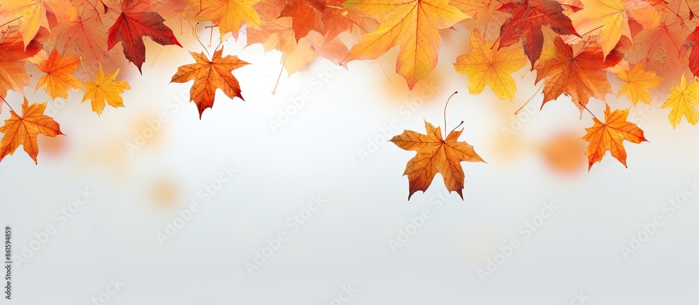 Poster autumn maple leaves against a light backdrop with copy space image.