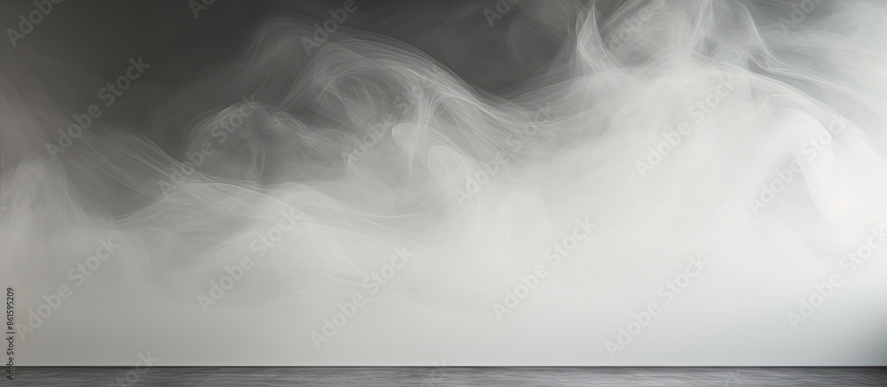 Poster Abstract black and white textured wall with blur effect and light refraction, creating a smoky horizontal background with ample copy space image.