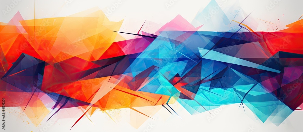Poster Colorful brush strokes create an abstract pattern on a wall with geometric lines, serving as a background for wallpaper and design, perfect for a copy space image.
