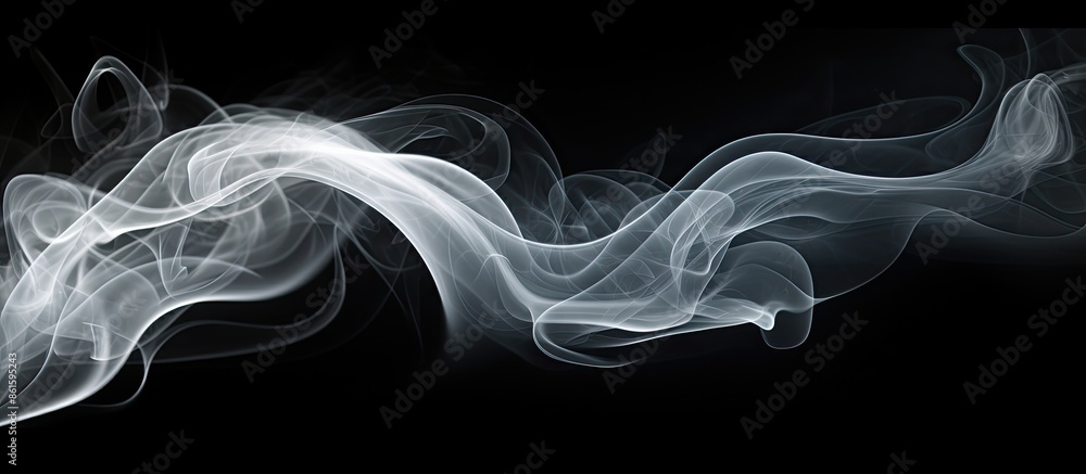 Poster beautiful white smoke in motion against isolated black background with ample copy space image.