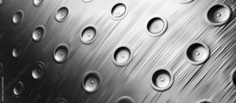 Aufkleber Graphic background features round dents and dots on silver metal with copy space image.