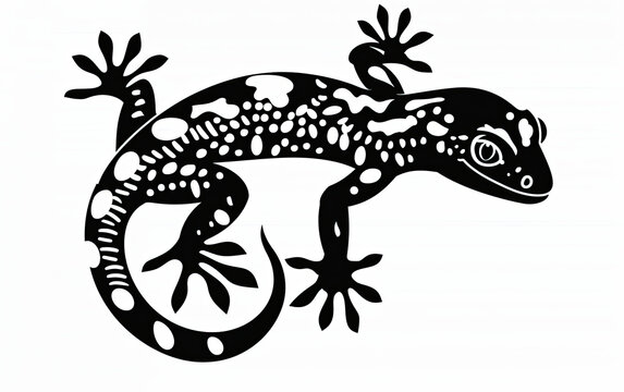 A black and white drawing of a lizard with a patterned body