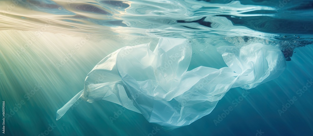 Aufkleber An abstract background featuring a lovely plastic bag image with a message advocating against plastic bag use to save and protect the planet. with copy space image. Place for adding text or design