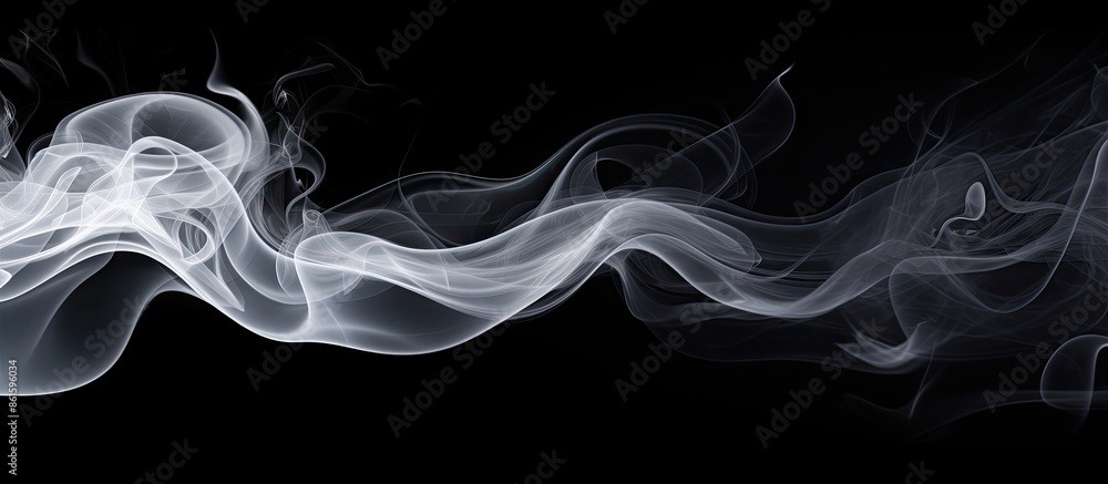 Poster beautiful white smoke in motion against isolated black background with ample copy space image.