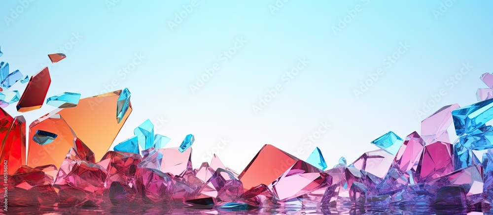Poster Colorful broken glass fragments on a gradient background with copy space image.