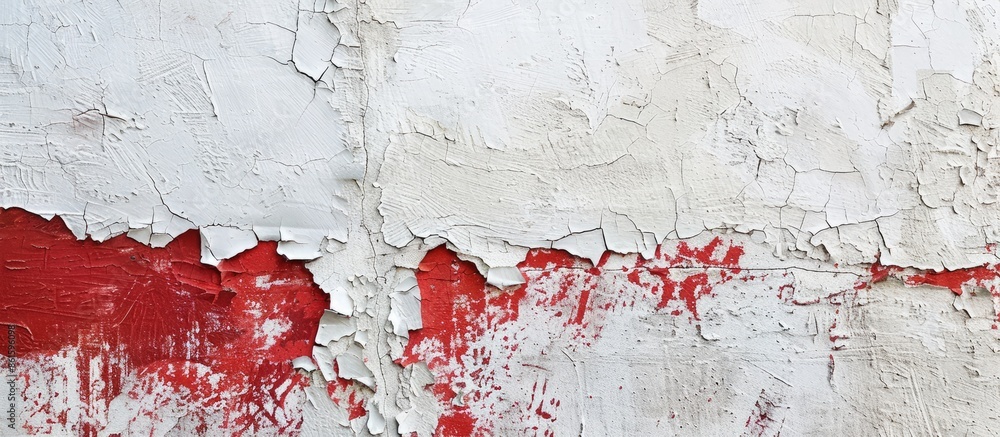Poster a textured background featuring a white and red distressed concrete wall with copy space image avail