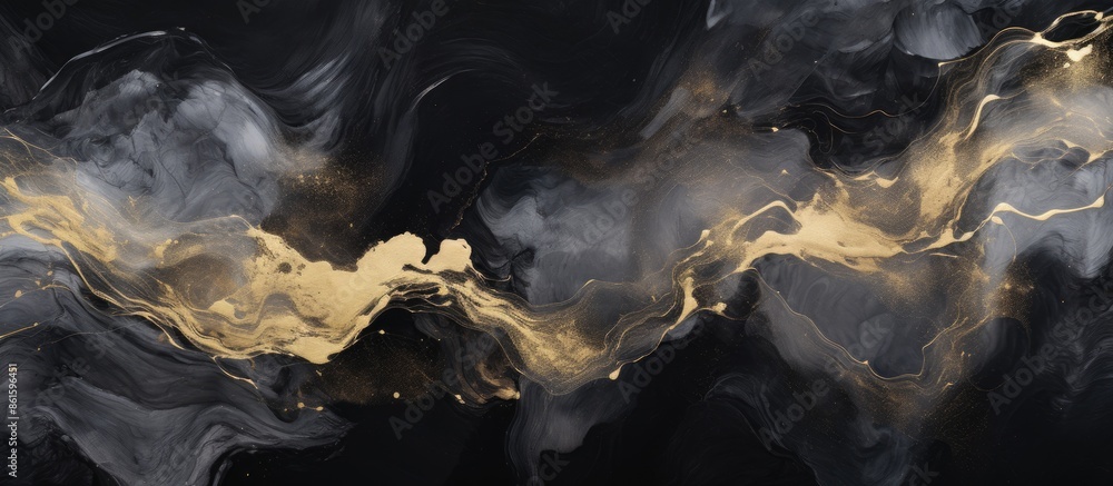 Aufkleber Fluid black abstract art resembling liquid marble with an acrylic and oil painting texture, offering space for text or design work within the high-resolution image. with copy space image