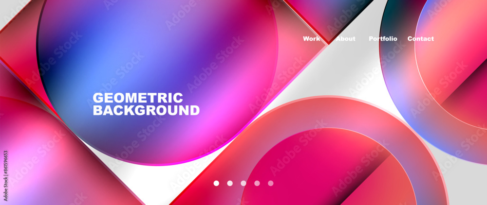 Poster Bright colorful squares with round elements minimal geometric background. Vector Illustration For Wallpaper, Banner, Background, Card, Book Illustration, landing page