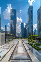Fototapeta premium City square and skyline with modern buildings scenery